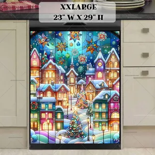 Preview of Stained Glass Christmas Town magnet in XX Large size.