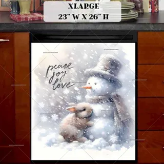 Preview of Winter Snowman and Bunny in the Snowstorm magnet in Extra Large size.