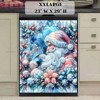 Preview of Stained Glass Pastel Santa with Ornaments magnet in XX Large size.