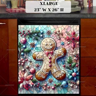 Preview of Stained Glass Pastel Gingerbread Man magnet in Extra Large size.