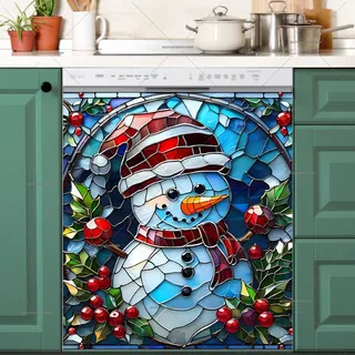 Preview of Stained Glass Cute Snowman magnet.