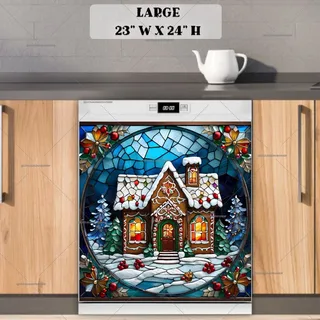 Preview of Stained Glass Gingerbread House magnet in Large size.