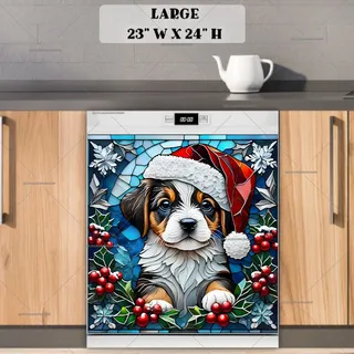 Preview of Stained Glass Christmas Puppy magnet in Large size.