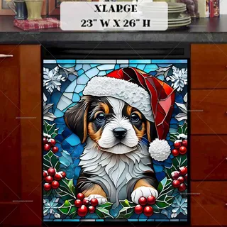 Preview of Stained Glass Christmas Puppy magnet in Extra Large size.