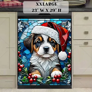 Preview of Stained Glass Christmas Puppy magnet in XX Large size.