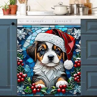 Preview of Stained Glass Christmas Puppy magnet.