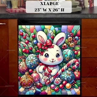 Preview of Stained Glass Pastel Christmas Bunny magnet in Extra Large size.