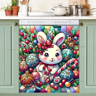 Preview of Stained Glass Pastel Christmas Bunny magnet.