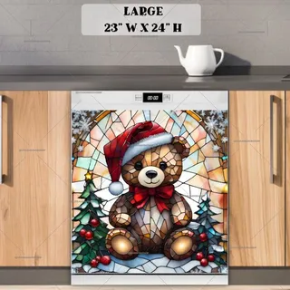 Preview of Stained Glass Christmas Teddy Bear magnet in Large size.