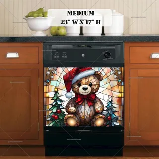 Preview of Stained Glass Christmas Teddy Bear magnet in Medium size.