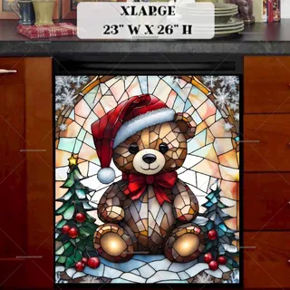 Preview of Stained Glass Christmas Teddy Bear magnet in Extra Large size.