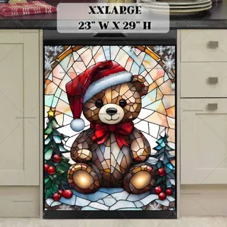 Preview of Stained Glass Christmas Teddy Bear magnet in XX Large size.