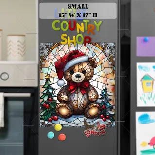 Preview of Stained Glass Christmas Teddy Bear magnet in Small size.