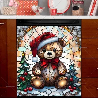 Preview of Stained Glass Christmas Teddy Bear magnet.