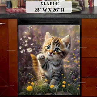 Preview of Cute Kitten with Dandelions magnet in Extra Large size.