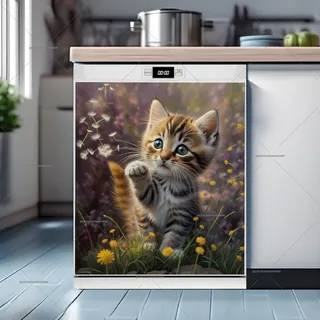 Preview of Cute Kitten with Dandelions magnet.