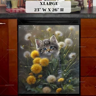 Preview of Kitten in the Dandelion Field magnet in Extra Large size.