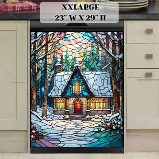 Preview of Stained Glass Christmas Cottage in the Wood magnet in XX Large size.