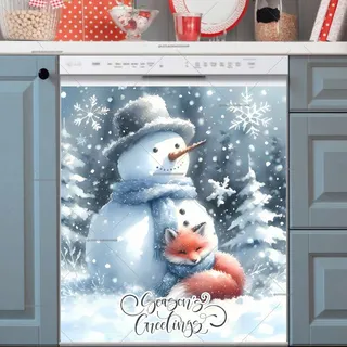 Preview of Winter Snowman and Baby Fox magnet.