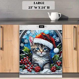 Preview of Stained Glass Christmas Kitten magnet in Large size.