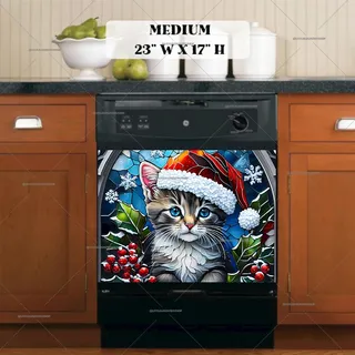 Preview of Stained Glass Christmas Kitten magnet in Medium size.