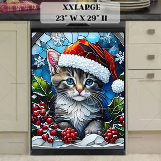 Preview of Stained Glass Christmas Kitten magnet in XX Large size.