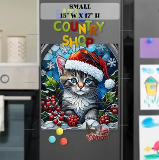 Preview of Stained Glass Christmas Kitten magnet in Small size.