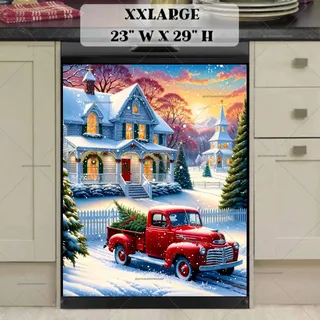 Preview of Cozy Christmas Cottage and Red Truck magnet in XX Large size.