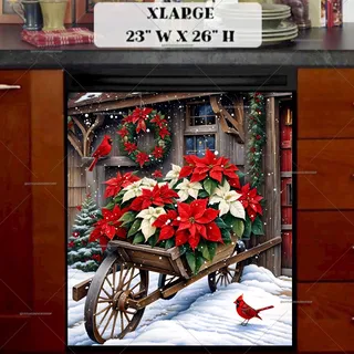 Preview of Christmas Wheel Barrel and Cardinals magnet in Extra Large size.