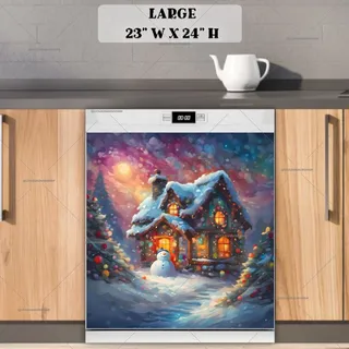 Preview of Cute Christmas Cottage Snowman magnet in Large size.