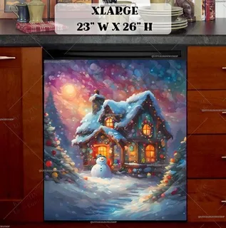 Preview of Cute Christmas Cottage Snowman magnet in Extra Large size.