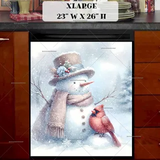 Preview of Cute Snowman and Cardinal magnet in Extra Large size.