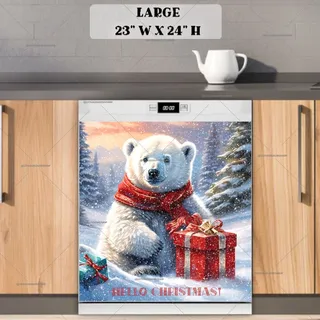 Preview of Christmas Polar Bear with Gift Boxes magnet in Large size.