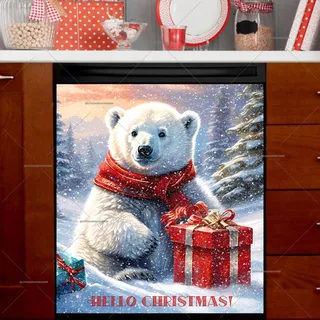 Preview of Christmas Polar Bear with Gift Boxes magnet.