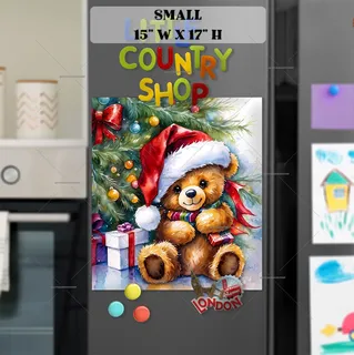 Preview of Christmas Teddy Bear Under the Tree magnet in Small size.