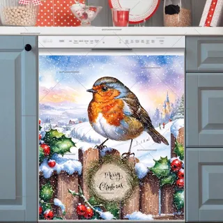 Preview of Christmas Robin on the Fence magnet.