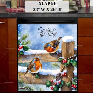 Preview of Christmas Robins on the Fence magnet in Extra Large size.