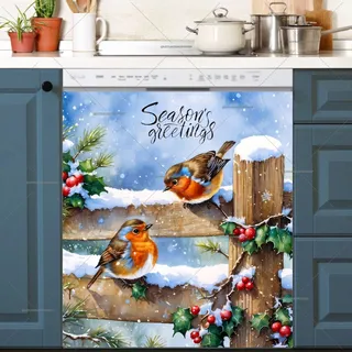 Preview of Christmas Robins on the Fence magnet.