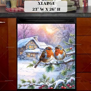 Preview of Christmas Robins at the Cottage magnet in Extra Large size.