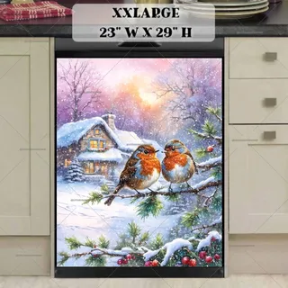 Preview of Christmas Robins at the Cottage magnet in XX Large size.