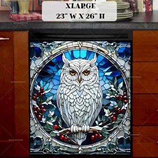 Preview of Stained Glass White Owl magnet in Extra Large size.