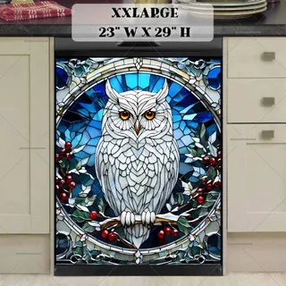 Preview of Stained Glass White Owl magnet in XX Large size.