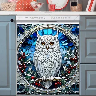 Preview of Stained Glass White Owl magnet.