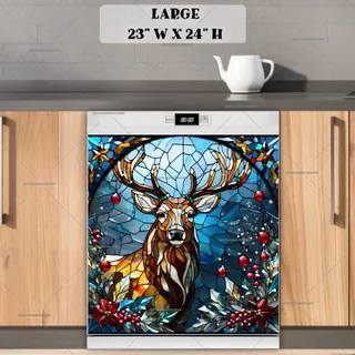 Preview of Stained Glass Winter Deer magnet in Large size.