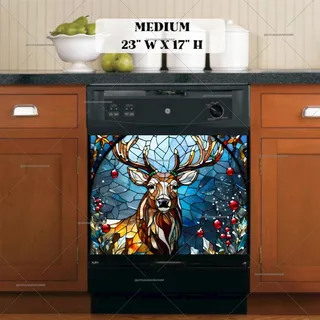 Preview of Stained Glass Winter Deer magnet in Medium size.