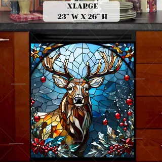 Preview of Stained Glass Winter Deer magnet in Extra Large size.