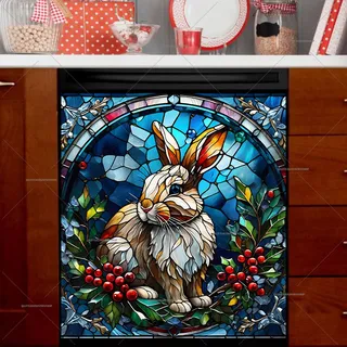 Preview of Stained Glass Winter Bunny Baby magnet.