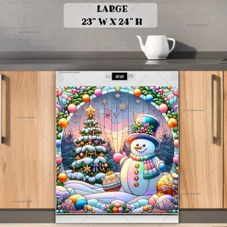 Preview of Stained Glass Pastel Christmas Snowman magnet in Large size.