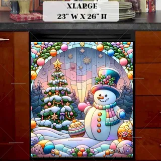 Preview of Stained Glass Pastel Christmas Snowman magnet in Extra Large size.