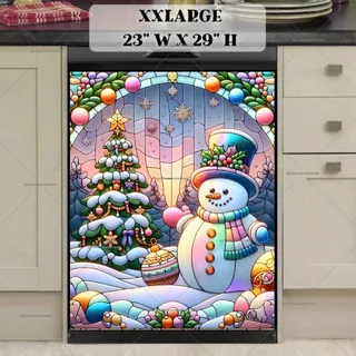 Preview of Stained Glass Pastel Christmas Snowman magnet in XX Large size.